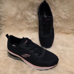 Skechers memory foam sneakers navy white pink 9.5